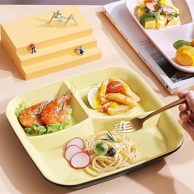 BGVM Wheat Straw 3-Compartment Dinner Plate, Eco-Friendly Fiber Dinnerware for Restaurants, Food, Snacks & Parties_ (Yellow_2_, Set of 4) - Image 4
