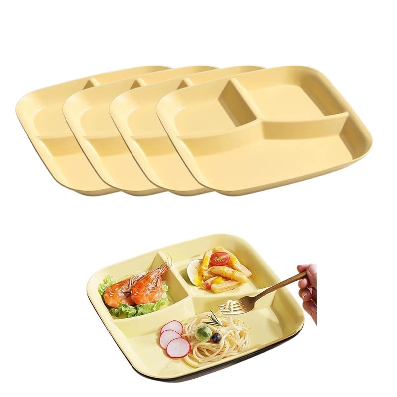 BGVM Wheat Straw 3-Compartment Dinner Plate, Eco-Friendly Fiber Dinnerware for Restaurants, Food, Snacks & Parties_ (Yellow_2_, Set of 4) - Image 1