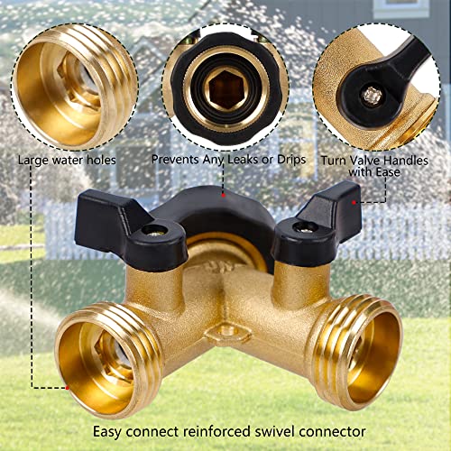 Biswing 2 Pack Garden Hose Splitter 2 Way, Heavy Duty Brass Connector Tap Splitter, Y Splitter 2 Valves with 4 Extra Rubber Washers - Image 2