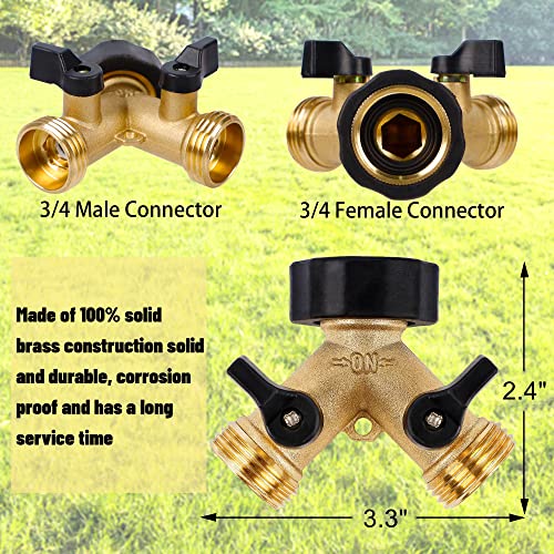 Biswing 2 Pack Garden Hose Splitter 2 Way, Heavy Duty Brass Connector Tap Splitter, Y Splitter 2 Valves with 4 Extra Rubber Washers - Image 3