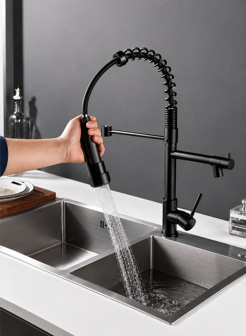 Toshionics Kitchen Faucet with 2 Function Sprayer, Pull Down Sprayer Stainless Steel Kitchen Tap | Basin Sink Tap Faucets Dual Function For Farmhouse Camper Laundry Utility RV Wet Bar - Black - Image 1
