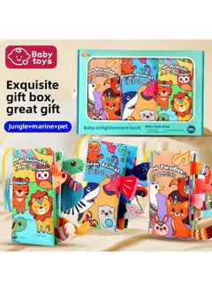 Generic Newborn Gift Box Cloth Book Baby Early Education Can Bite 0-6 Month Baby Meeting Gift Full Moon Gift Toy-Colour:[personal Use For Mothers] Big Tail Cloth Book (jungle + Ocean + Pets)-Specification:[built-in Sound Paper + Bibi Device] Chinese And English Bilingual - Sent After Disinfection  - Image 4