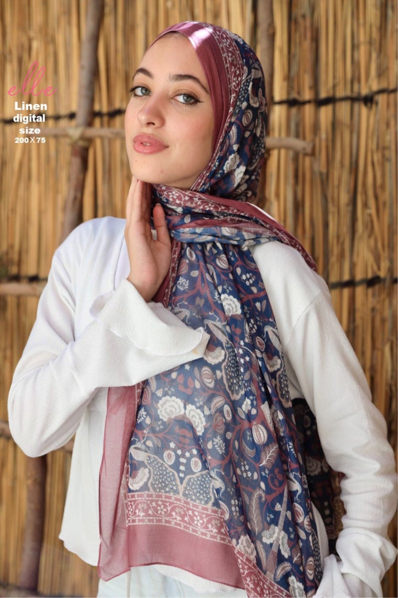 Luxury Cotton Linen Islamic Hijab Scarf for Women – Elegant Design for Daily Wear & Special Occasions – Size 200 × 75 cm