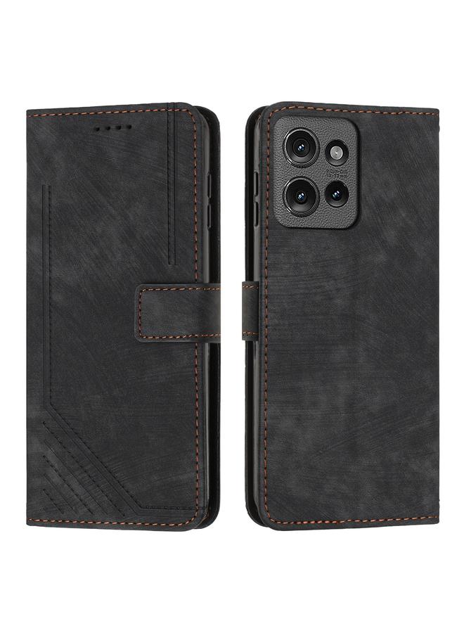 erorex Case For Motorola Edge 50 Skin Feel Stripe Pattern Leather Phone Case with Lanyard - Image 1