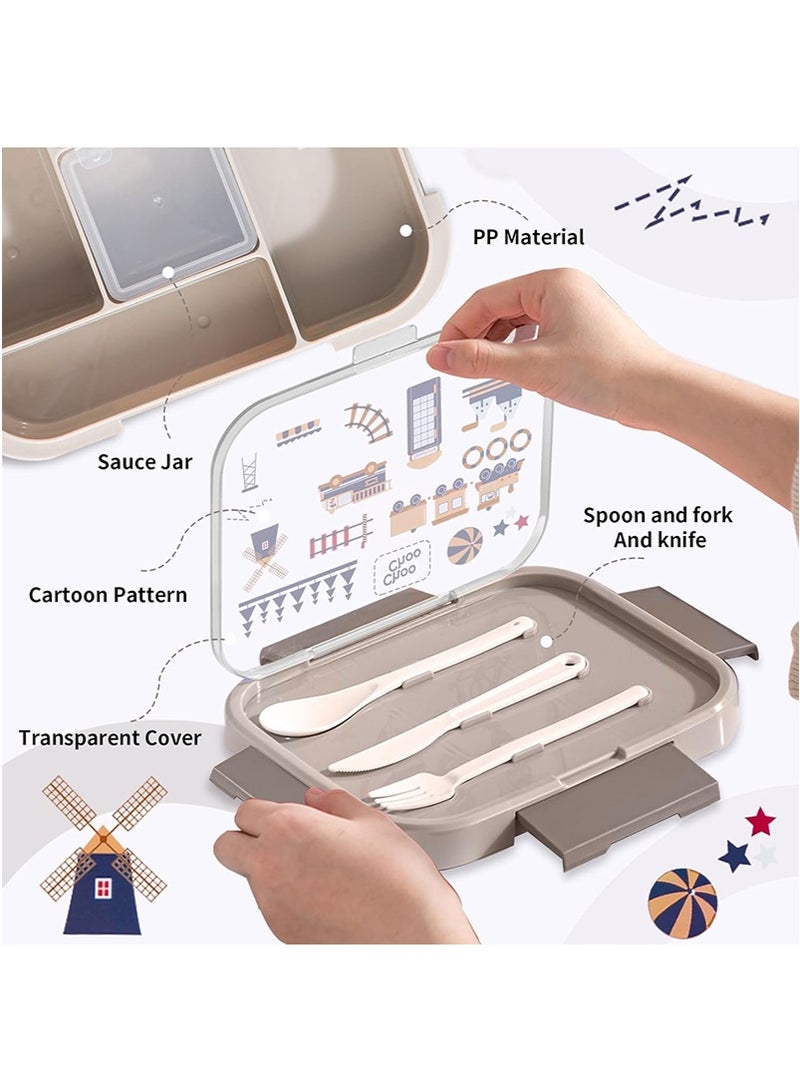 Yoawllty Lunch Box with 5-Compartment, 1000ML Bento Box for Kids and Adults, Microwave Safe Leakproof Lunch Container for School & Picnics (Beige) - Image 5