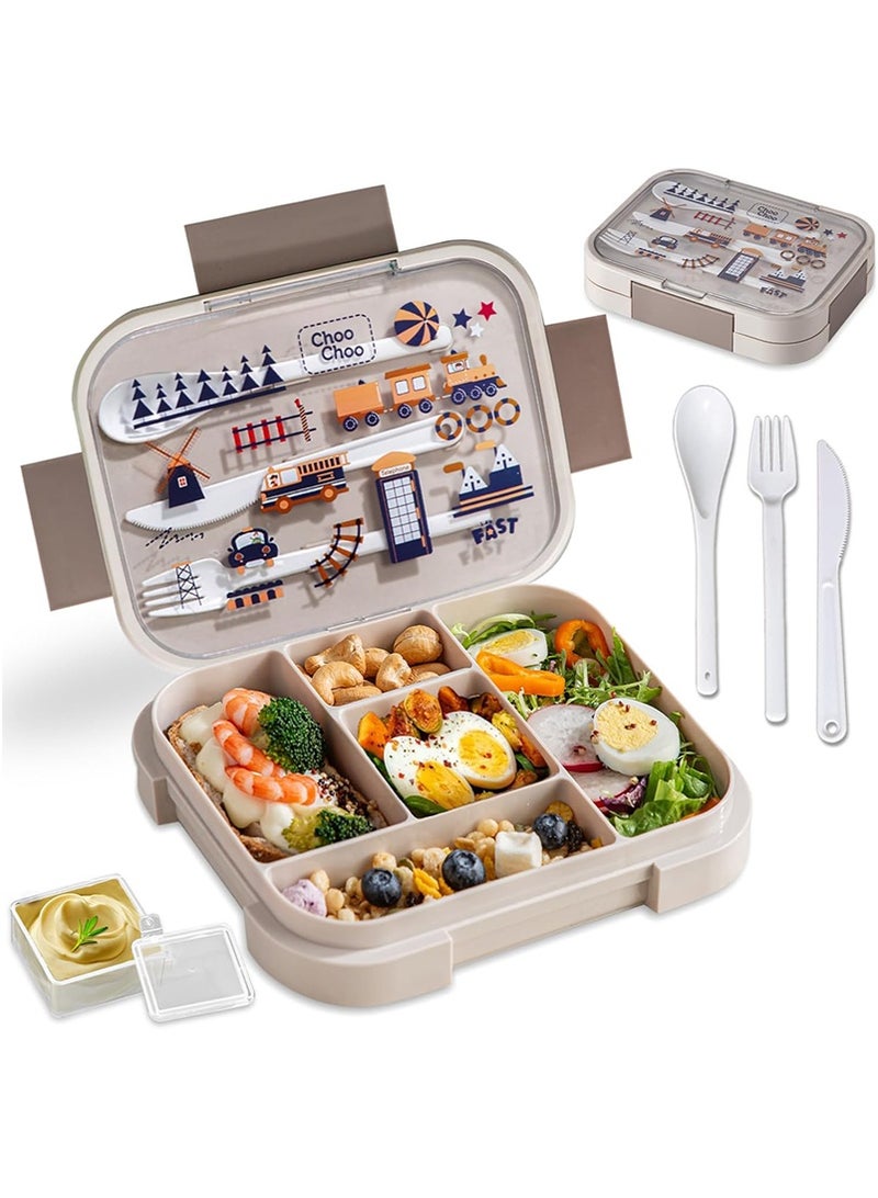 Yoawllty Lunch Box with 5-Compartment, 1000ML Bento Box for Kids and Adults, Microwave Safe Leakproof Lunch Container for School & Picnics (Beige) - Image 1
