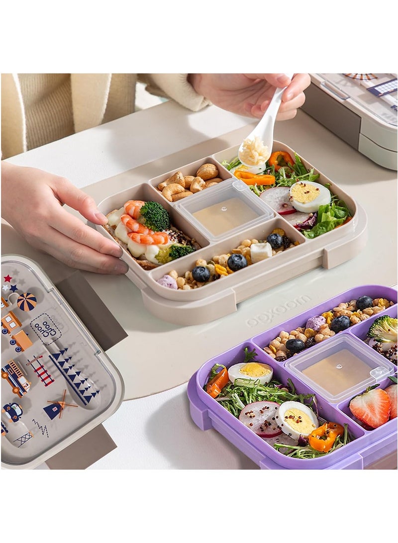 Yoawllty Lunch Box with 5-Compartment, 1000ML Bento Box for Kids and Adults, Microwave Safe Leakproof Lunch Container for School & Picnics (Beige) - Image 2
