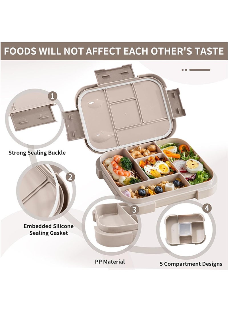 Yoawllty Lunch Box with 5-Compartment, 1000ML Bento Box for Kids and Adults, Microwave Safe Leakproof Lunch Container for School & Picnics (Beige) - Image 4
