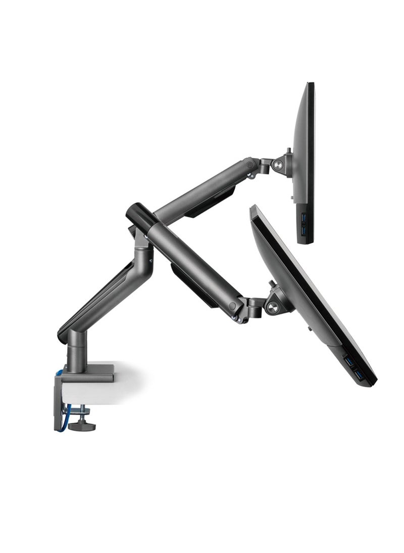 AFTERWORK AFTERWORK Snap Premium Dual Monitor Arm - Aluminum Spring-Assisted, USB Ports, Quick-Release VESA, 180° Rotation Stop, and Cable Management (Grey)  - Image 3