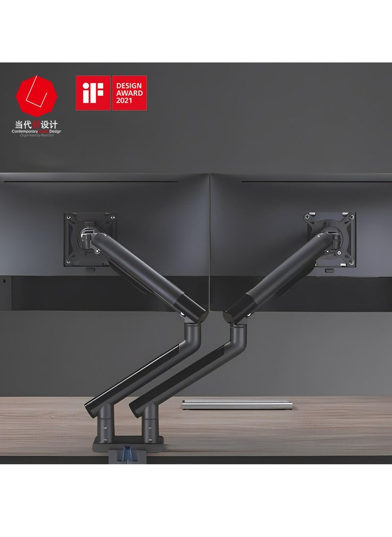 AFTERWORK AFTERWORK Snap Premium Dual Monitor Arm - Aluminum Spring-Assisted, USB Ports, Quick-Release VESA, 180° Rotation Stop, and Cable Management (Grey)  - Image 2