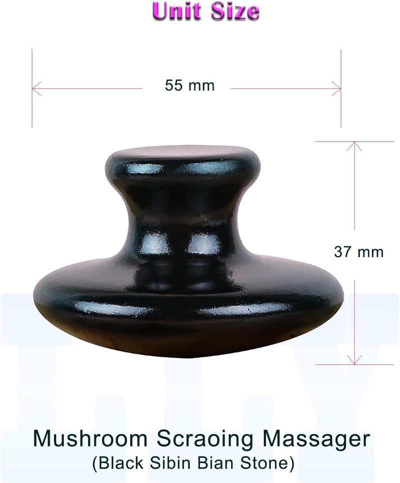 LLY Multifunctional Scraping Massage Tools Natural Black sibin bian Stone Beauty Health CareRelieve WrinklesMuscle and acupoint Massage Mushroom Scraping Massager 2 Pack - Image 2