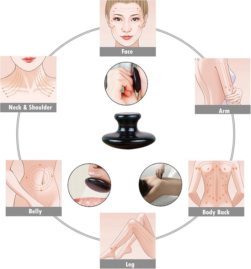 LLY Multifunctional Scraping Massage Tools Natural Black sibin bian Stone Beauty Health CareRelieve WrinklesMuscle and acupoint Massage Mushroom Scraping Massager 2 Pack - Image 5