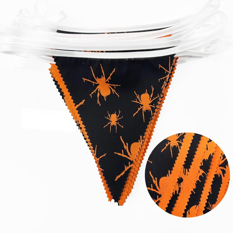 pinkblume 32Ft Orange Black Halloween Party Decorations Spider Skull Bats Fabric Pennant Banner Triangle Flag Bunting Garland Streamers for Halloween Trick or Treat Birthday Wedding Home Outdoor Party Supplies - Image 1