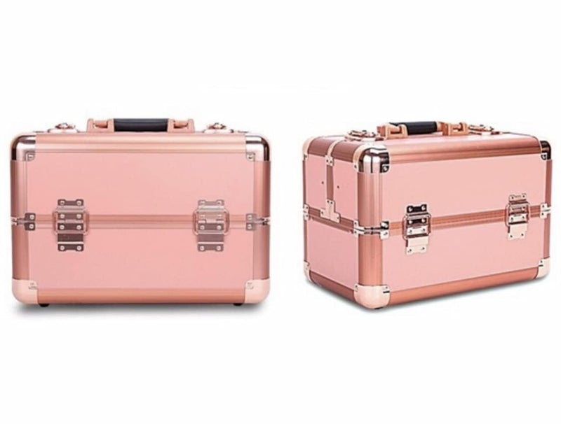 Adson Professional Makeup Box Cosmetics Case Jewelry Organiser Vanity Make Up Storage Box Beauty Train Case Lockable with Keys (Rose Gold) - Image 2