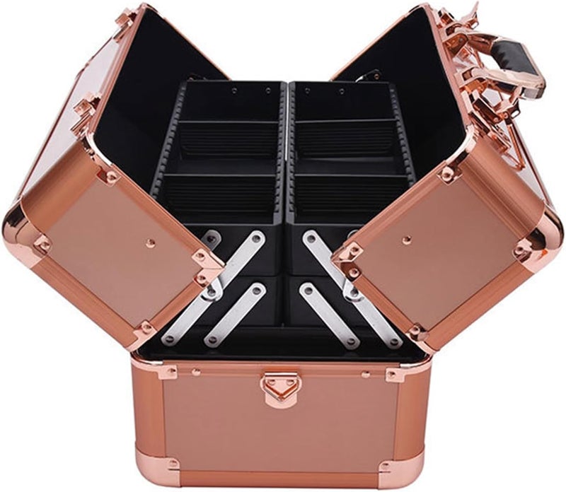 Adson Professional Makeup Box Cosmetics Case Jewelry Organiser Vanity Make Up Storage Box Beauty Train Case Lockable with Keys (Rose Gold) - Image 1