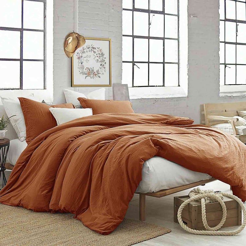 Burnt Orange King Comforter Set  3 Piece Aesthetic Modern Terracotta Bedding Set  All Season Soft  Lightweight Microfiber Down Alternative Comforter Bed Set with 2 Pillow Shams for Women Men