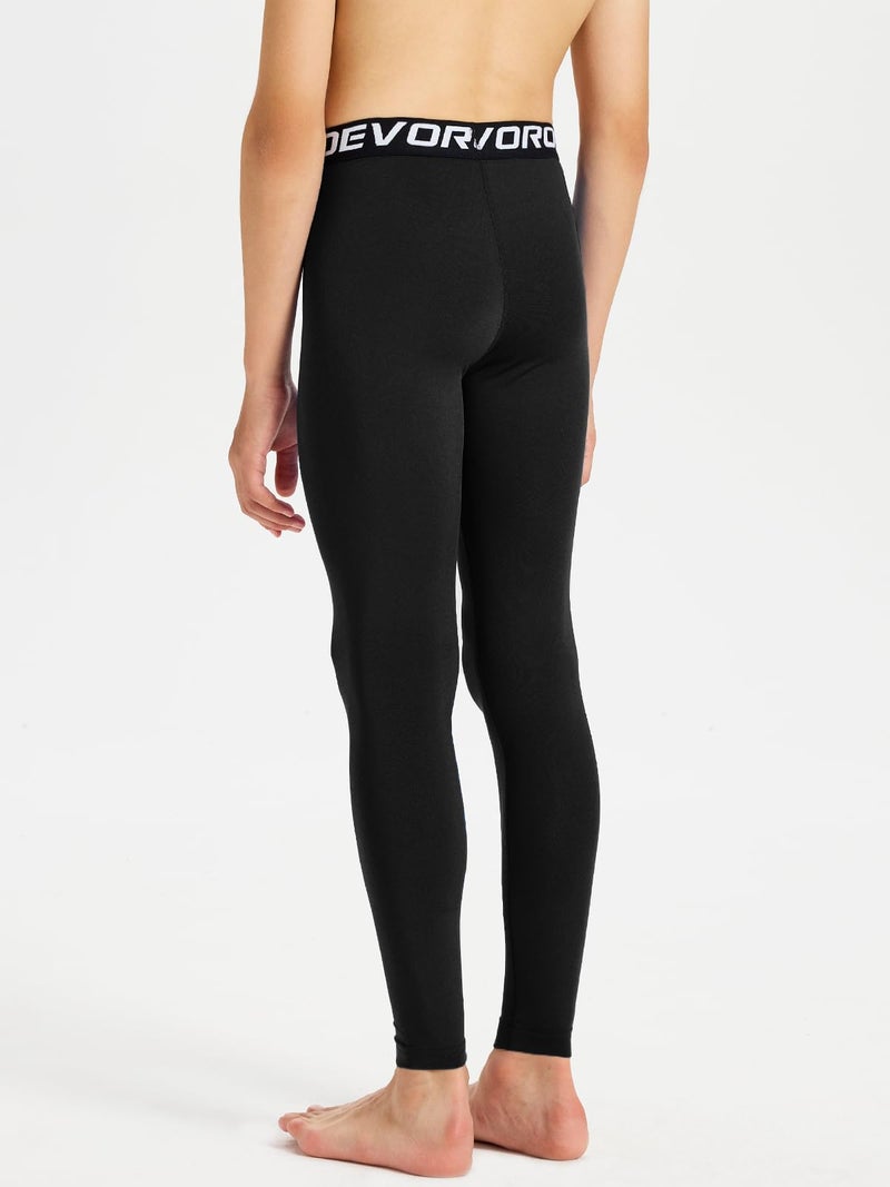 DEVOROPA Youth Boys' Compression Leggings Sports Tights Fleece Lined Thermal Base Layer Pants Black S - Image 3