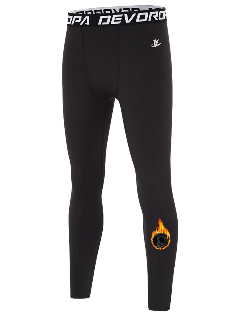 DEVOROPA Youth Boys' Compression Leggings Sports Tights Fleece Lined Thermal Base Layer Pants Black S - Image 1