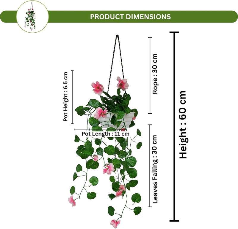 fancymart Artificial Flower Falling Leaves in Hanging Pot for Home and Office Decor | Pink… - Image 2