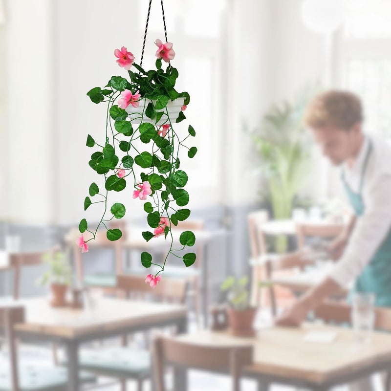 fancymart Artificial Flower Falling Leaves in Hanging Pot for Home and Office Decor | Pink… - Image 5