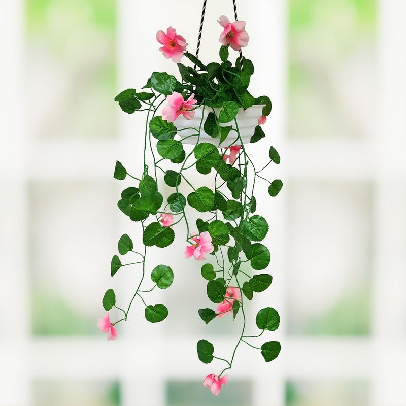 fancymart Artificial Flower Falling Leaves in Hanging Pot for Home and Office Decor | Pink… - Image 4