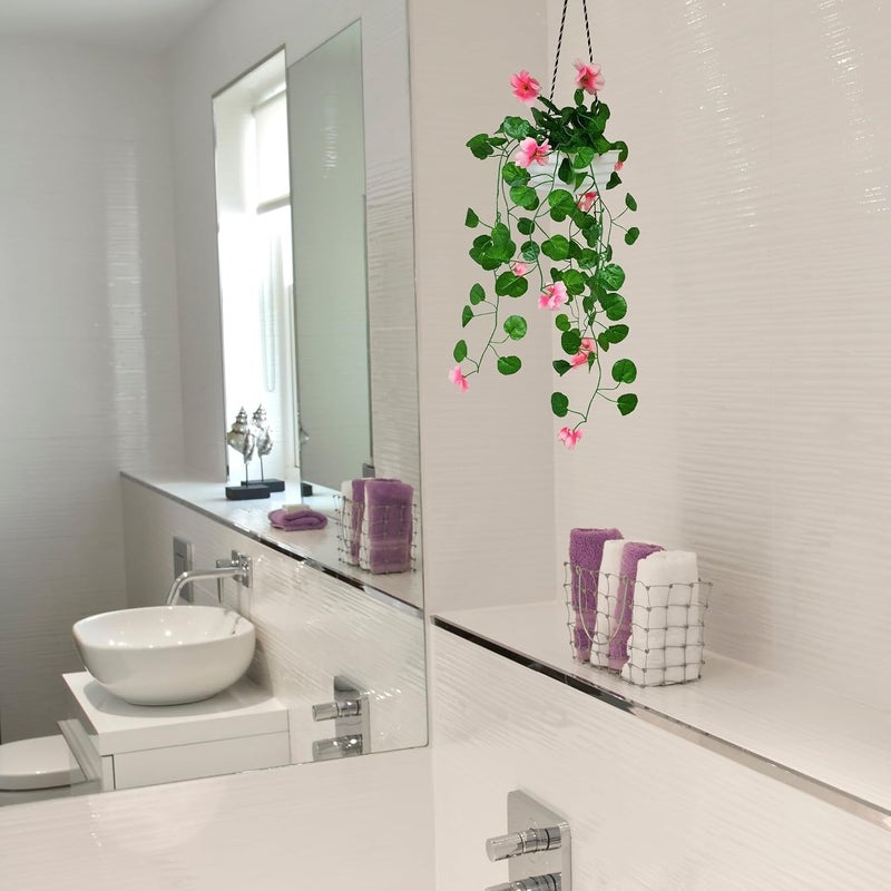 fancymart Artificial Flower Falling Leaves in Hanging Pot for Home and Office Decor | Pink… - Image 3