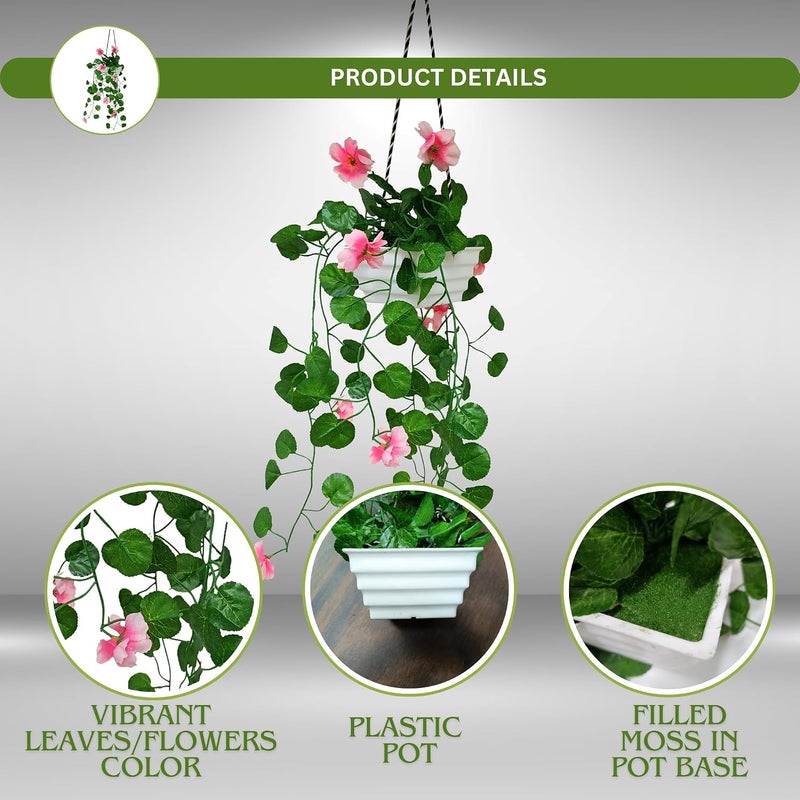 fancymart Artificial Flower Falling Leaves in Hanging Pot for Home and Office Decor | Pink… - Image 1