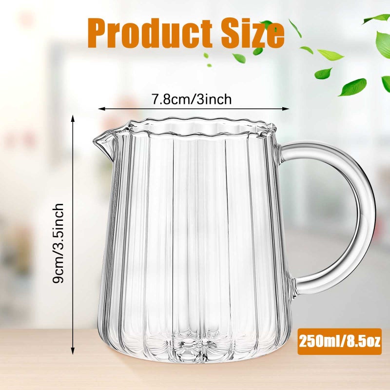 Leinuosen 2 Pcs Small Glass Creamer Pitcher with Spout Milk Frothing Pitcher Elegant Shaped Glass Coffee Tea Milk Creamer Jug Creative Frother Cup (wave Style, 250 Ml) - Image 2