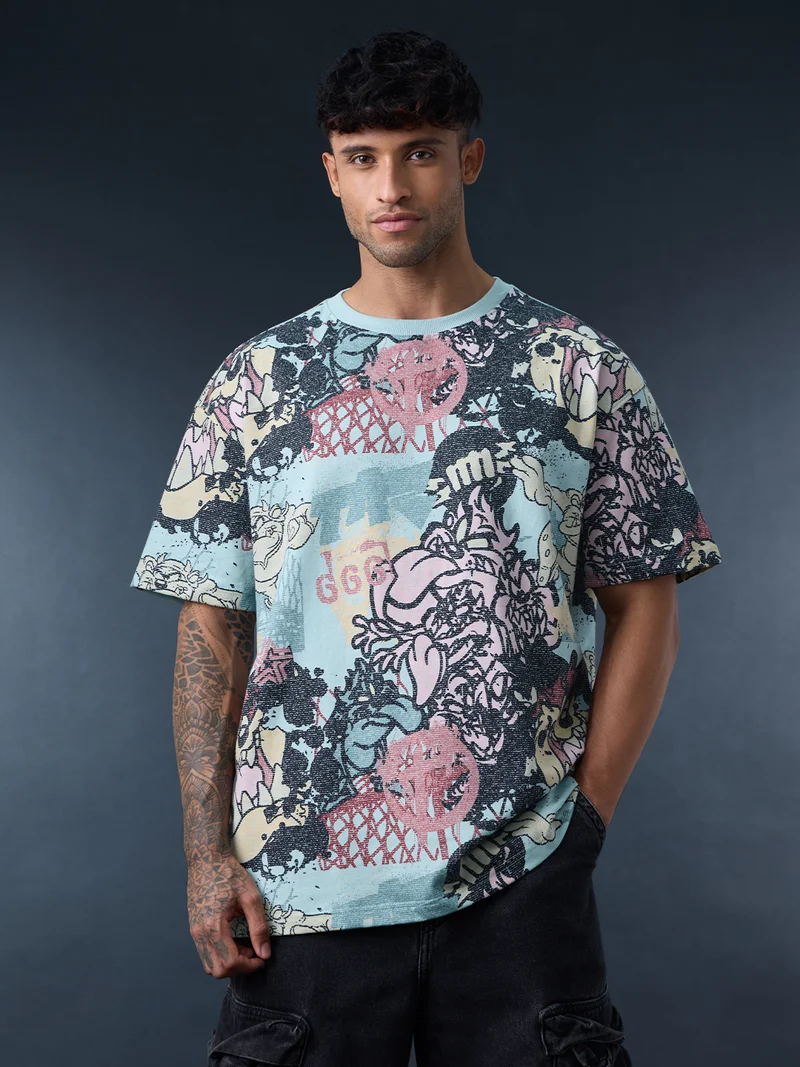 ذا سوليد ستور The Souled Store Men Looney Tunes Blue Graphic Oversized T-Shirts