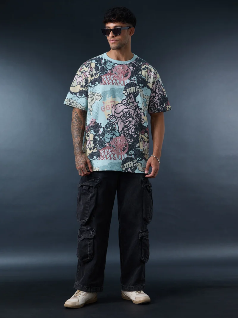 ذا سوليد ستور The Souled Store Men Looney Tunes Blue Graphic Oversized T-Shirts