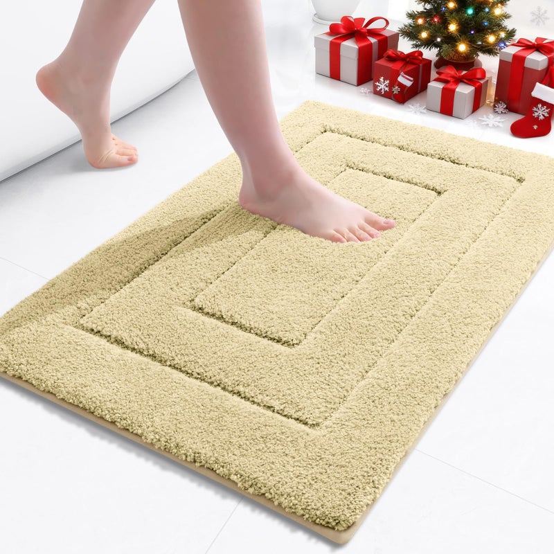Buganda Bathroom Rugs 24 x 16 Soft and Absorbent Microfiber Bath Rugs NonSlip Shaggy Shower Carpet Machine Wash Dry Bath Mats for Bathroom Floor Tub and Shower Beige