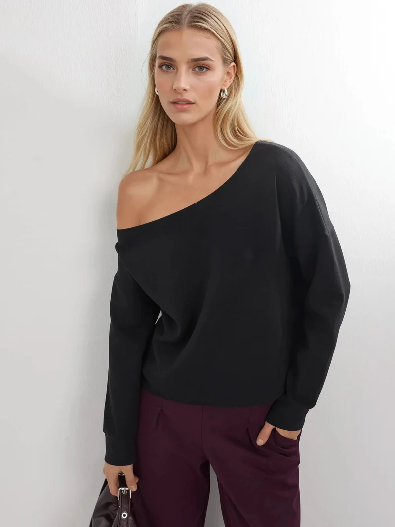 BUSEM Asymmetrical Collar Relaxed Fit Sweatshirt