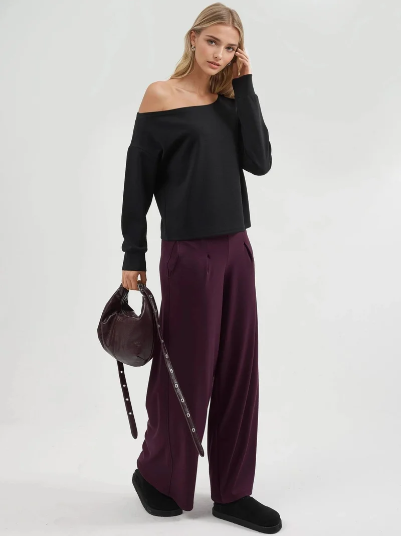 Busem Black BUSEM Asymmetrical Collar Relaxed Fit Sweatshirt for Women | Best Price UAE