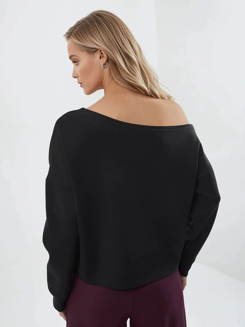 Busem Black BUSEM Asymmetrical Collar Relaxed Fit Sweatshirt for Women | Best Price UAE