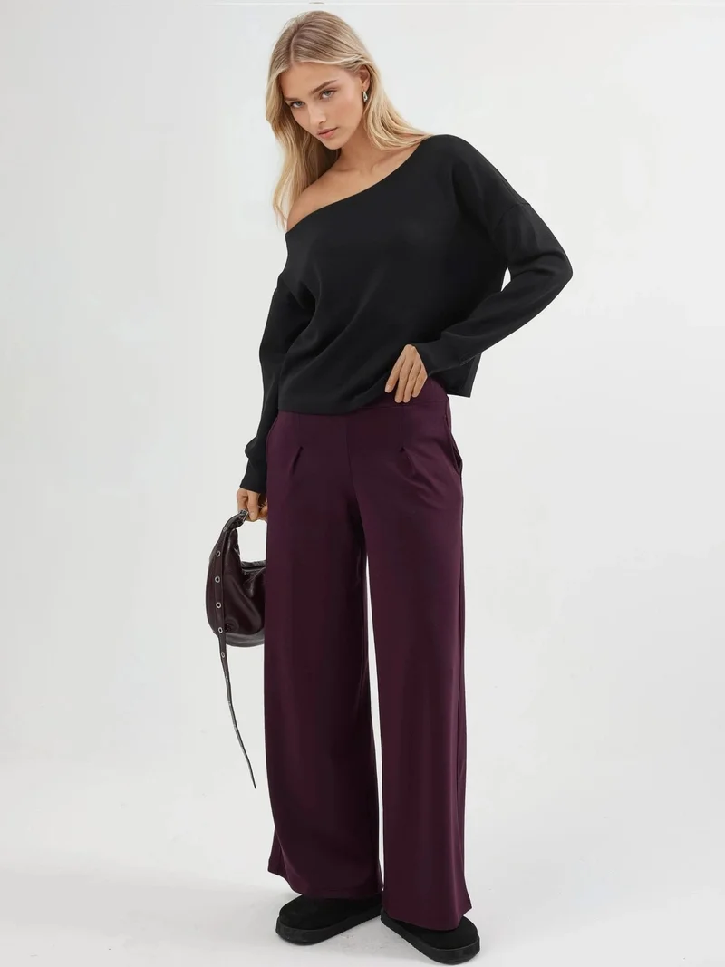 Busem Black BUSEM Asymmetrical Collar Relaxed Fit Sweatshirt for Women | Best Price UAE