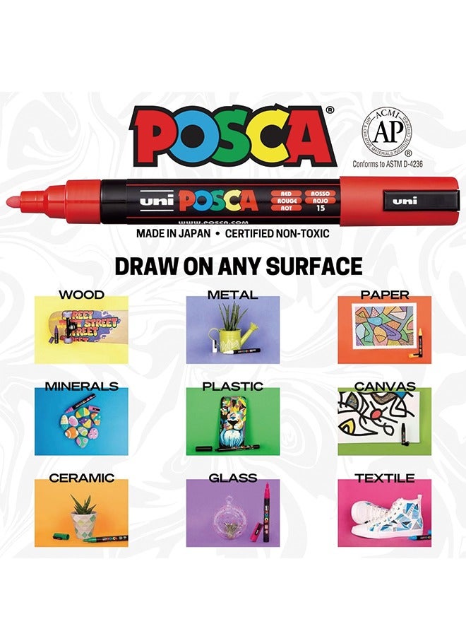 POSCA 15 Posca Paint Markers, 8K Broad Posca Markers with Broad Chisel Tips, Set of Acrylic Paint Pens for Art Supplies, Fabric Paint, Fabric Markers, Paint Pen, Art Markers - Image 5