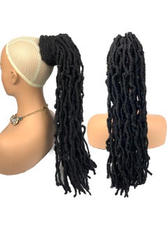 HAPPY&CC HAPPYCC Braided Drawstring Ponytail Long Nubian Locs Hair Pieces Ponytail Bun Clip in Braiding Hair Drawstring Ponytail Crochet Braids Hair Extensions for Black Women1B 20 