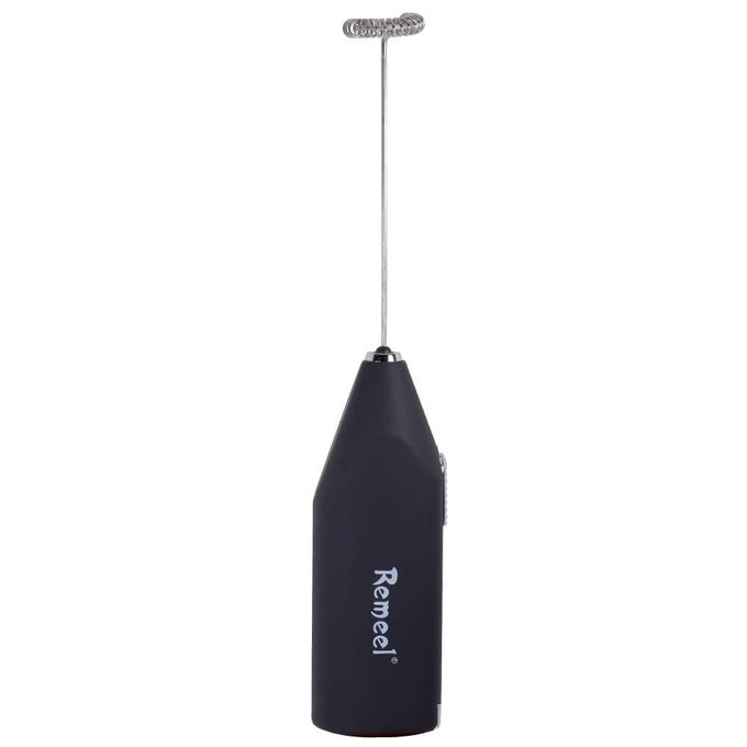 HANDHELD MILK FROTHER WITH STAINLESS STEEL WHISK PORTABLE AND POWERFUL FOAM MAKER FOR MORNING COFFEE LATTE CAPPUCCINO HOT CHOCOLATE BLACK