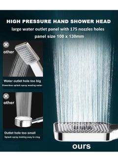 Excefore Hand Shower Head, Universal High Pressure Bathroom Square Shower Head, Bath Powerful 3 Spray Modes Handheld Showers for Low Water Pressure, Water Saving - Chrome Color  - Image 3