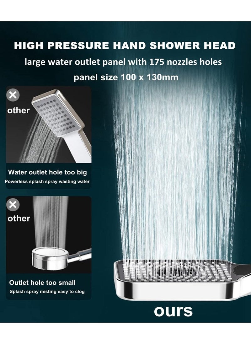 Excefore Hand Shower Head, Universal High Pressure Bathroom Square Shower Head, Bath Powerful 3 Spray Modes Handheld Showers for Low Water Pressure, Water Saving - Chrome Color  - Image 3