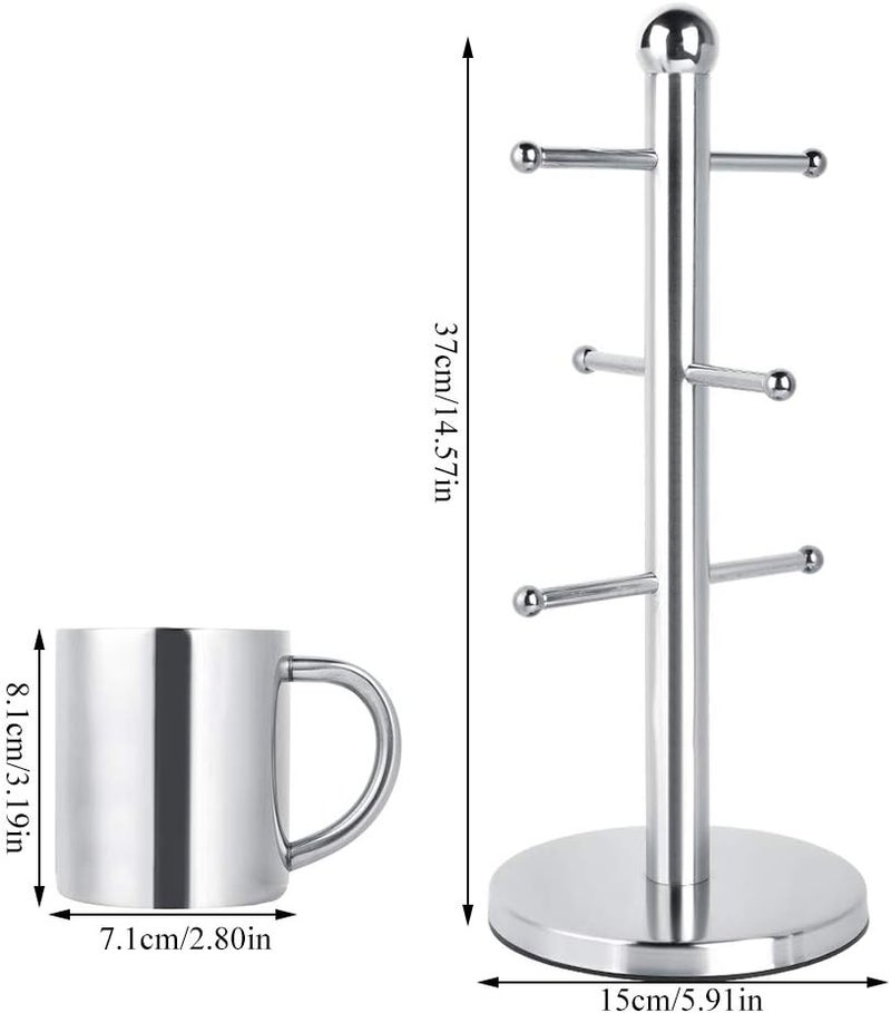 klarako Coffee Mugs Set Stainless Steel Espresso Coffee Cups with Stand Rack for Tea, Whiskey, Cocktails & All Beverages - Image 2