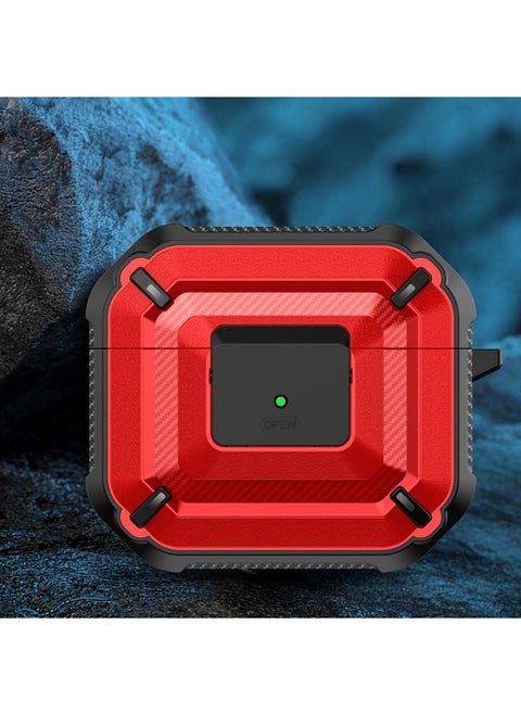 Case Cover Diamond Texture Earphone Protective Case with Switch & Hook For AirPods 3 Red + Black