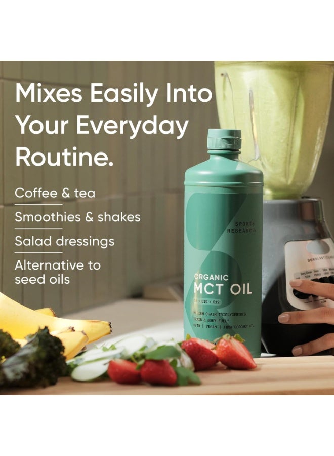 Sports Research® Organic MCT Oil 16oz - Full Spectrum (C8, C10, C12) Sourced from Coconut Oil - Keto Brain & Body Fuel* - Vegan Certified · Non-GMO · Informed Choice Certified - Unflavored - Image 5