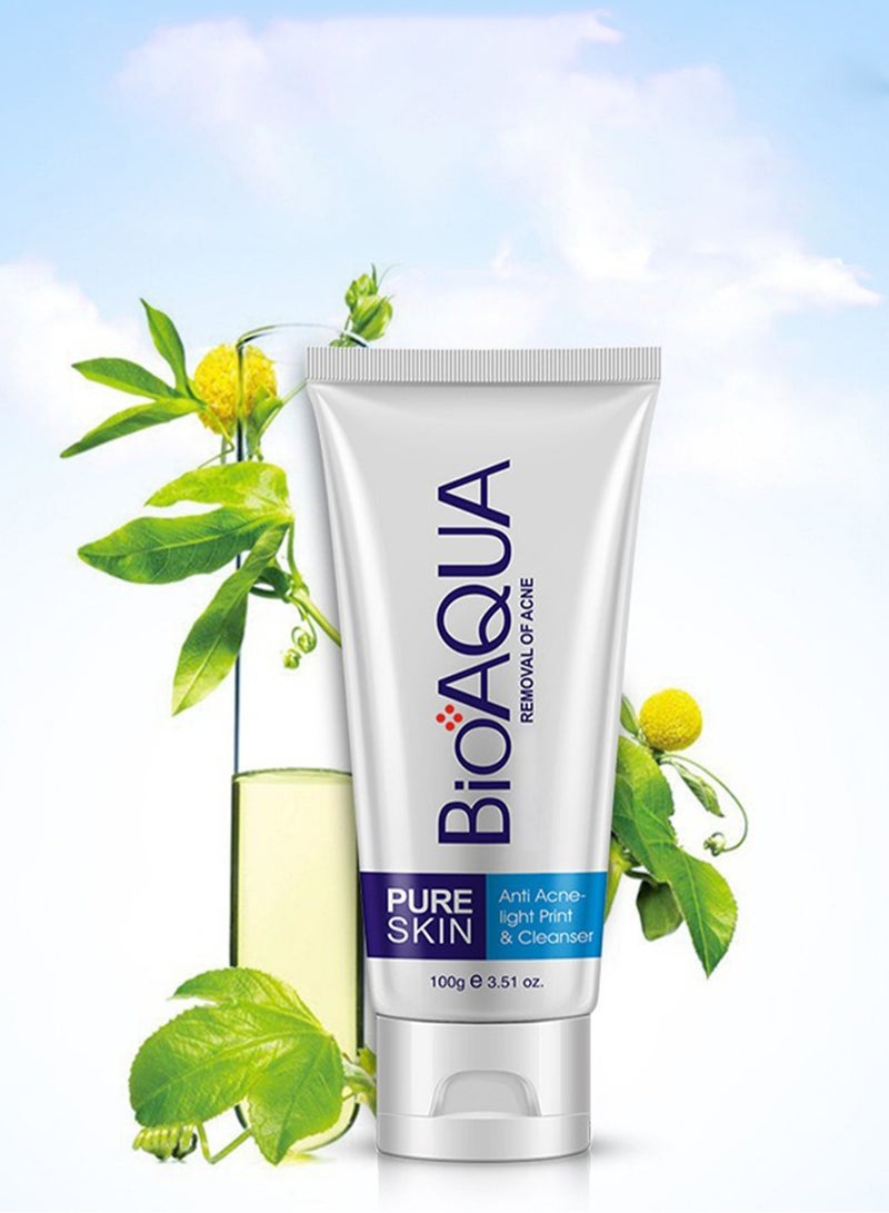 BIOAOUA Anti Acne Light Print and Cleanser, Gentle and Non-Irritating Face Wash to Control Water-Oil Balance, Acne Removing Foam Wash, 100g  - Image 2