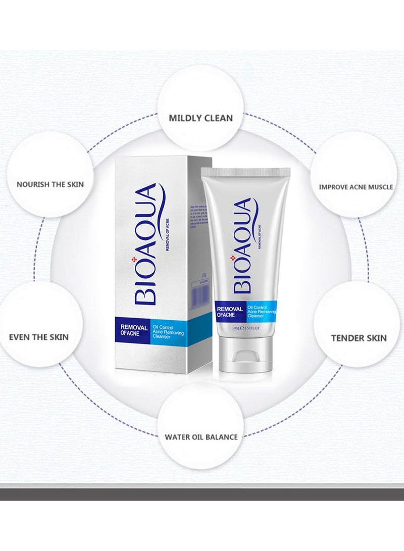 BIOAOUA Anti Acne Light Print and Cleanser, Gentle and Non-Irritating Face Wash to Control Water-Oil Balance, Acne Removing Foam Wash, 100g  - Image 4