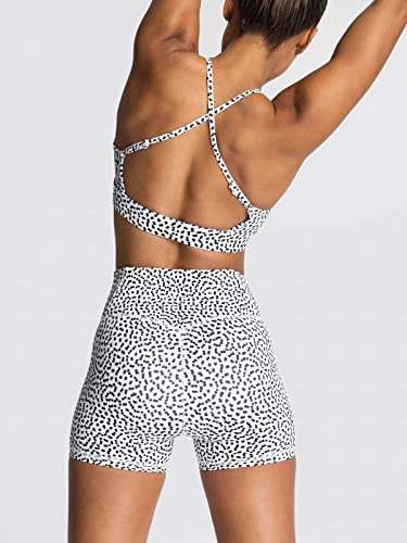 IWEMEK Women 2 Piece Tracksuits Yoga Outfits Seamless Slim Fit High Waisted Yoga Leggings Shorts + Adjustable Strap Sport Bra Workout Sets Exercise Running Gym Clothes White Polka Dots Small - Image 2