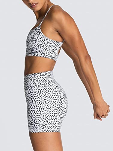 IWEMEK Women 2 Piece Tracksuits Yoga Outfits Seamless Slim Fit High Waisted Yoga Leggings Shorts + Adjustable Strap Sport Bra Workout Sets Exercise Running Gym Clothes White Polka Dots Small - Image 3