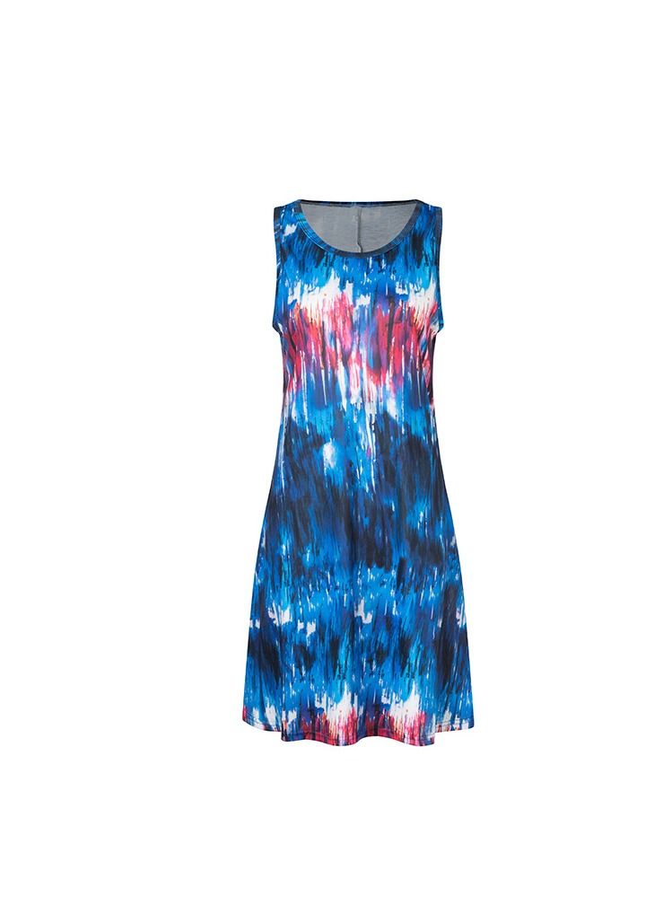 Loquat Women New Sleeveless 3D Print Round Neck Vest Dress