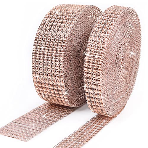 BTSD-home BTSDhome 20Yards Rhinestone Diamond Ribbon Roll for Wedding Cakes Birthday Decorations Baby Shower Events Arts and Crafts Projects 2 Rolls Champagne