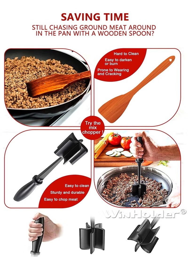 KIIUMI Meat Chopper for Hamburger, Premium Heat Resistant Masher and Smasher for Ground Beef, Ground Turkey and More, Nylon Ground Beef Chopper Tool and Meat Fork, Non Stick Mix Chopper - Image 3